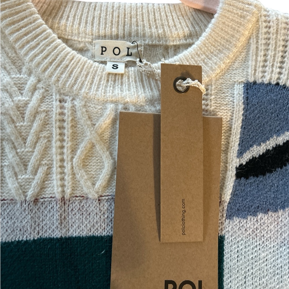 Geometric Patchwork Crew Neck Sweater by Pol NWT - image 2